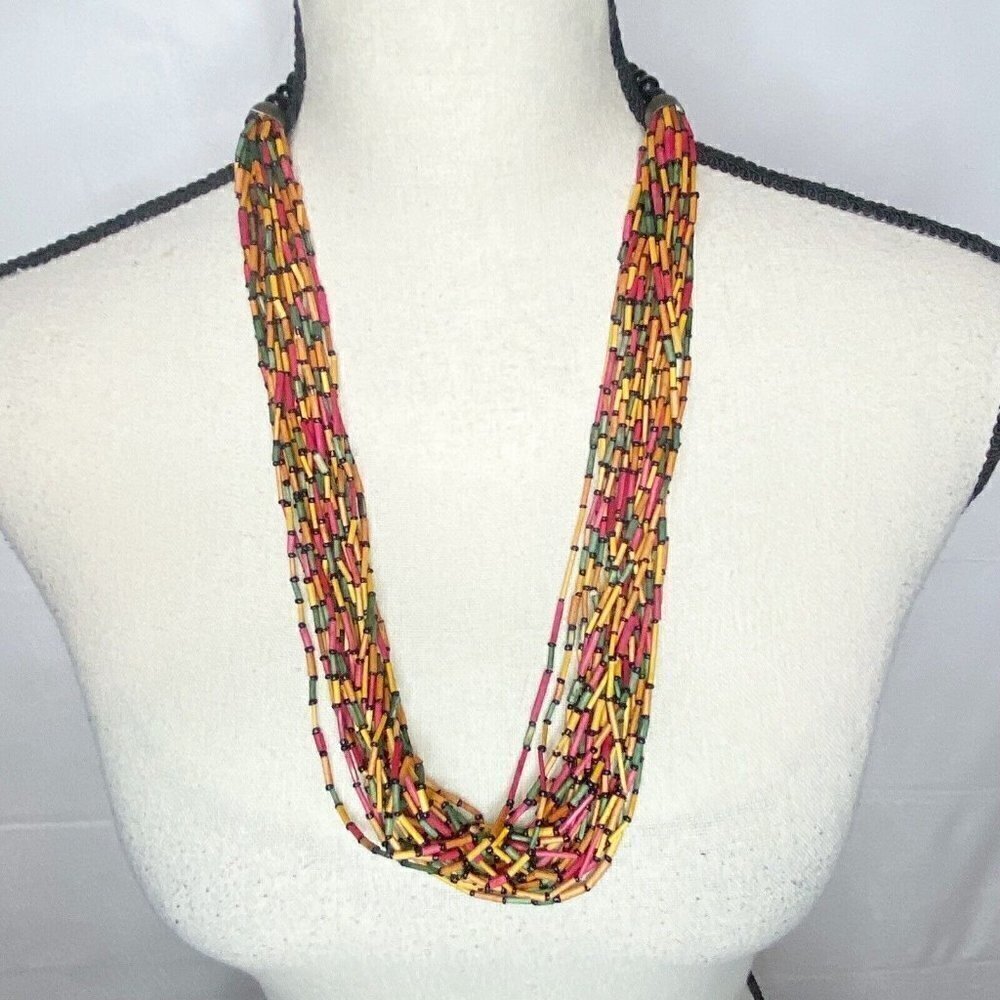 Vintage Multi-Strand Long Bead Torsade Necklace 25-Strands Multi-Color
